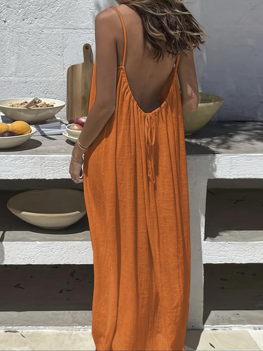 Women's Solid Color Cami Lounge Dress, Elegant Sleeveless Long Dress for Summer, Ladies Sleepwear for Indoor Wear
