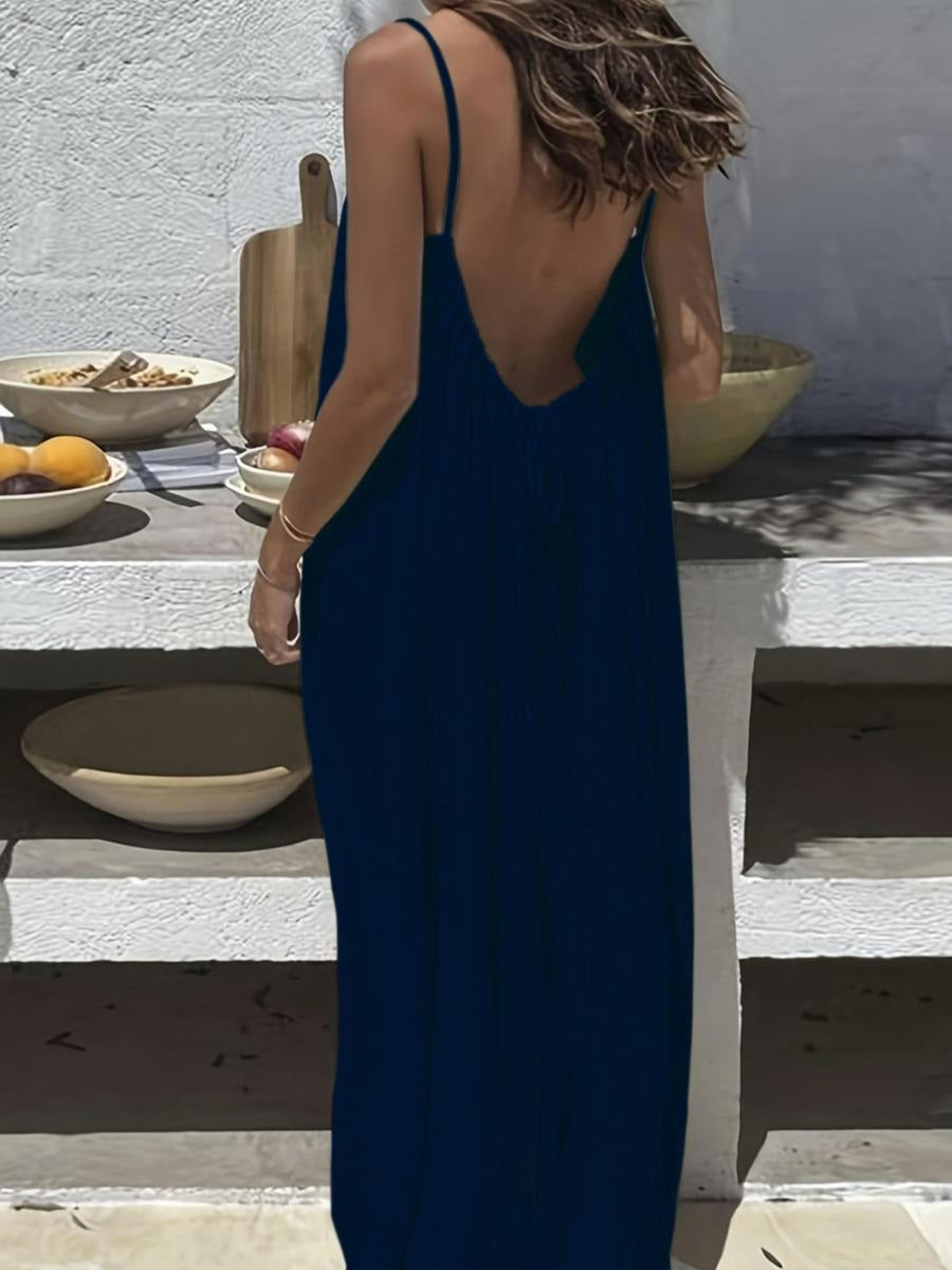 Women's Solid Color Cami Lounge Dress, Elegant Sleeveless Long Dress for Summer, Ladies Sleepwear for Indoor Wear