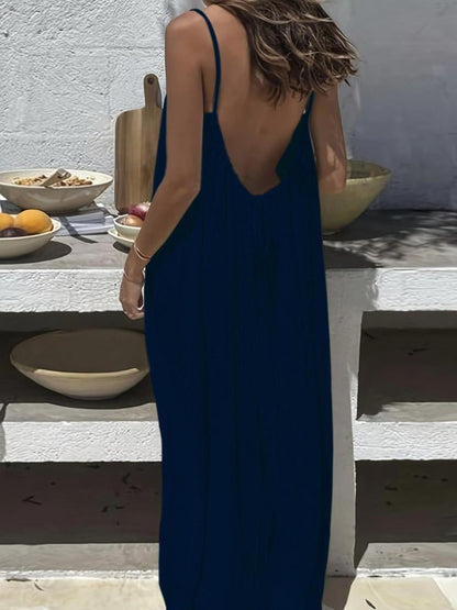 Women's Solid Color Cami Lounge Dress, Elegant Sleeveless Long Dress for Summer, Ladies Sleepwear for Indoor Wear