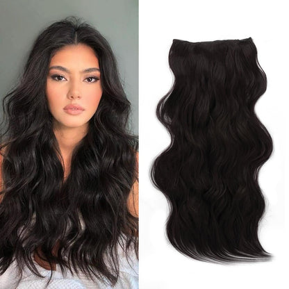 Invisible Clip- in Synthetic Hair Extensions Thick Natural Hairpieces Double Weft 4/3/2 Secure Clips Long Wavy Secret Hairpiece for Women