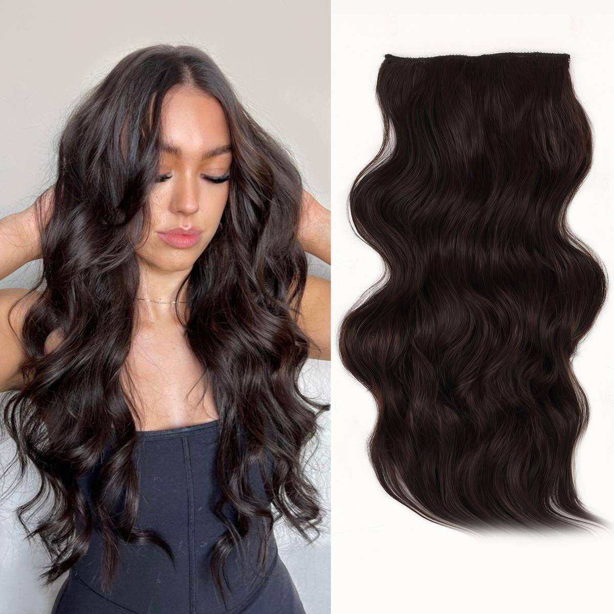 Invisible Clip- in Synthetic Hair Extensions Thick Natural Hairpieces Double Weft 4/3/2 Secure Clips Long Wavy Secret Hairpiece for Women
