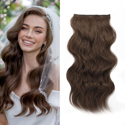 Invisible Clip- in Synthetic Hair Extensions Thick Natural Hairpieces Double Weft 4/3/2 Secure Clips Long Wavy Secret Hairpiece for Women