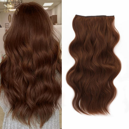 Invisible Clip- in Synthetic Hair Extensions Thick Natural Hairpieces Double Weft 4/3/2 Secure Clips Long Wavy Secret Hairpiece for Women