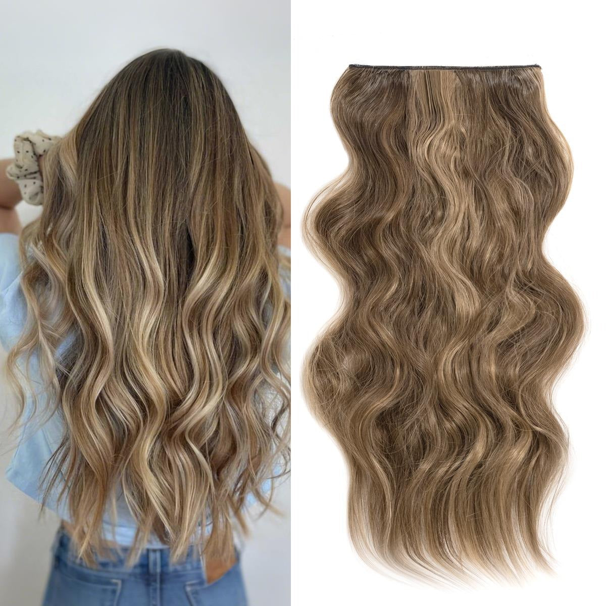 Invisible Clip- in Synthetic Hair Extensions Thick Natural Hairpieces Double Weft 4/3/2 Secure Clips Long Wavy Secret Hairpiece for Women