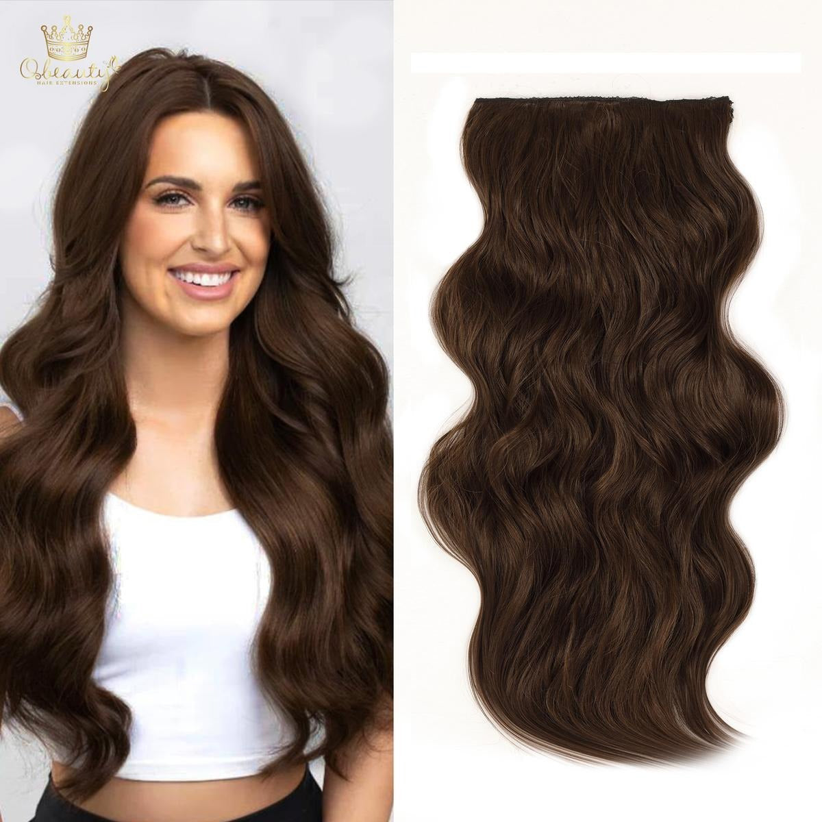 Invisible Clip- in Synthetic Hair Extensions Thick Natural Hairpieces Double Weft 4/3/2 Secure Clips Long Wavy Secret Hairpiece for Women