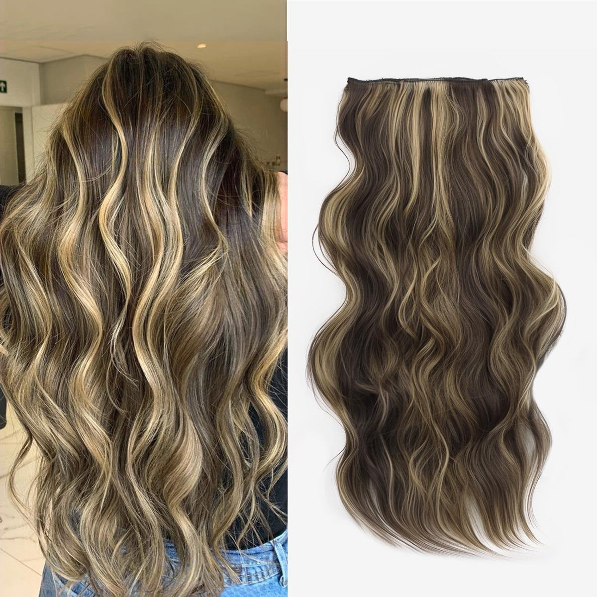 Invisible Clip- in Synthetic Hair Extensions Thick Natural Hairpieces Double Weft 4/3/2 Secure Clips Long Wavy Secret Hairpiece for Women