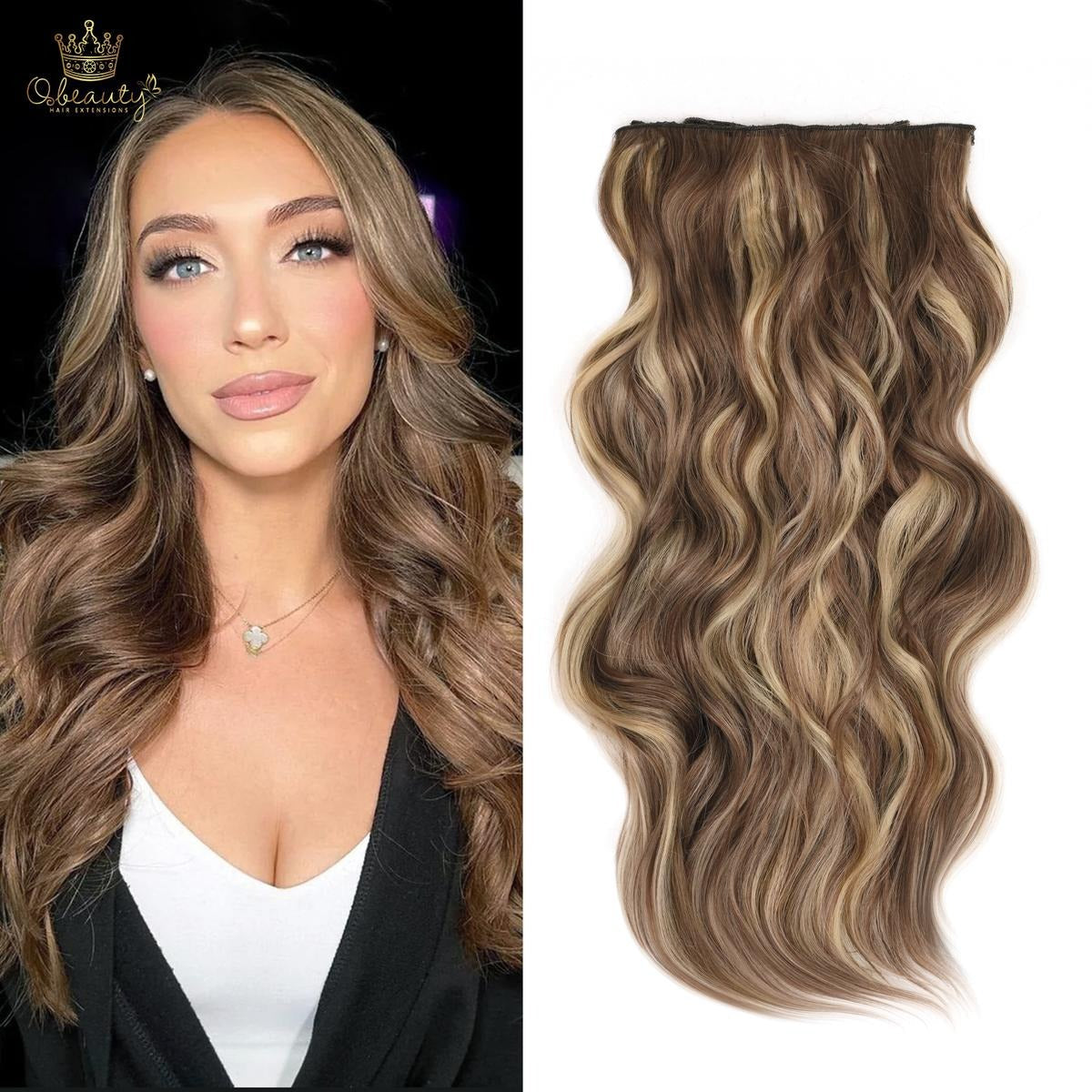 Invisible Clip- in Synthetic Hair Extensions Thick Natural Hairpieces Double Weft 4/3/2 Secure Clips Long Wavy Secret Hairpiece for Women