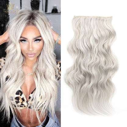 Invisible Clip- in Synthetic Hair Extensions Thick Natural Hairpieces Double Weft 4/3/2 Secure Clips Long Wavy Secret Hairpiece for Women