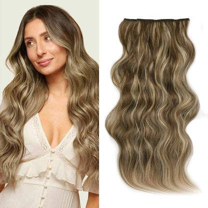 Invisible Clip- in Synthetic Hair Extensions Thick Natural Hairpieces Double Weft 4/3/2 Secure Clips Long Wavy Secret Hairpiece for Women