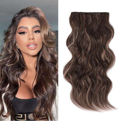 Invisible Clip- in Synthetic Hair Extensions Thick Natural Hairpieces Double Weft 4/3/2 Secure Clips Long Wavy Secret Hairpiece for Women