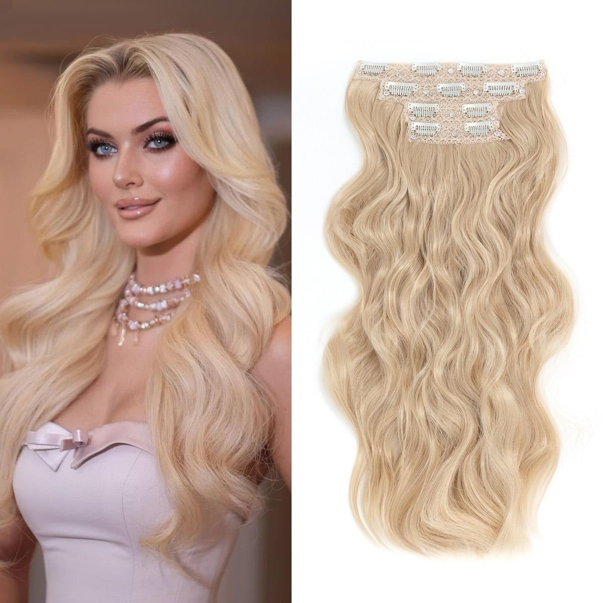 Invisible Clip- in Synthetic Hair Extensions Thick Natural Hairpieces Double Weft 4/3/2 Secure Clips Long Wavy Secret Hairpiece for Women