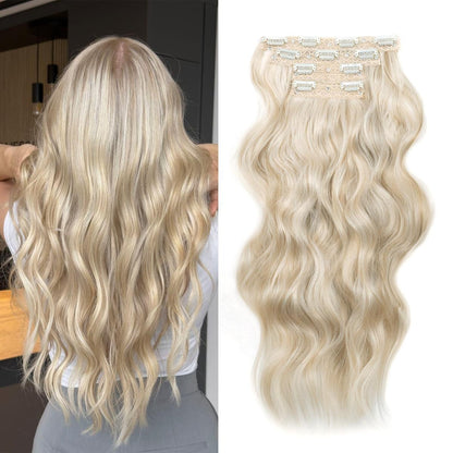 Invisible Clip- in Synthetic Hair Extensions Thick Natural Hairpieces Double Weft 4/3/2 Secure Clips Long Wavy Secret Hairpiece for Women
