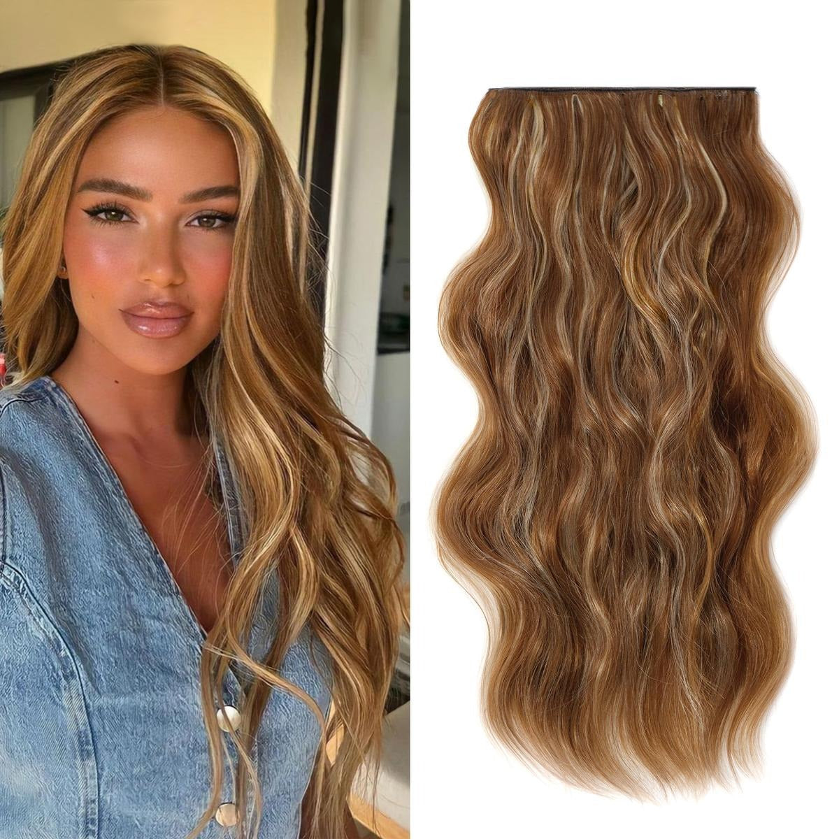 Invisible Clip- in Synthetic Hair Extensions Thick Natural Hairpieces Double Weft 4/3/2 Secure Clips Long Wavy Secret Hairpiece for Women