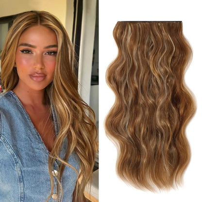 Invisible Clip- in Synthetic Hair Extensions Thick Natural Hairpieces Double Weft 4/3/2 Secure Clips Long Wavy Secret Hairpiece for Women