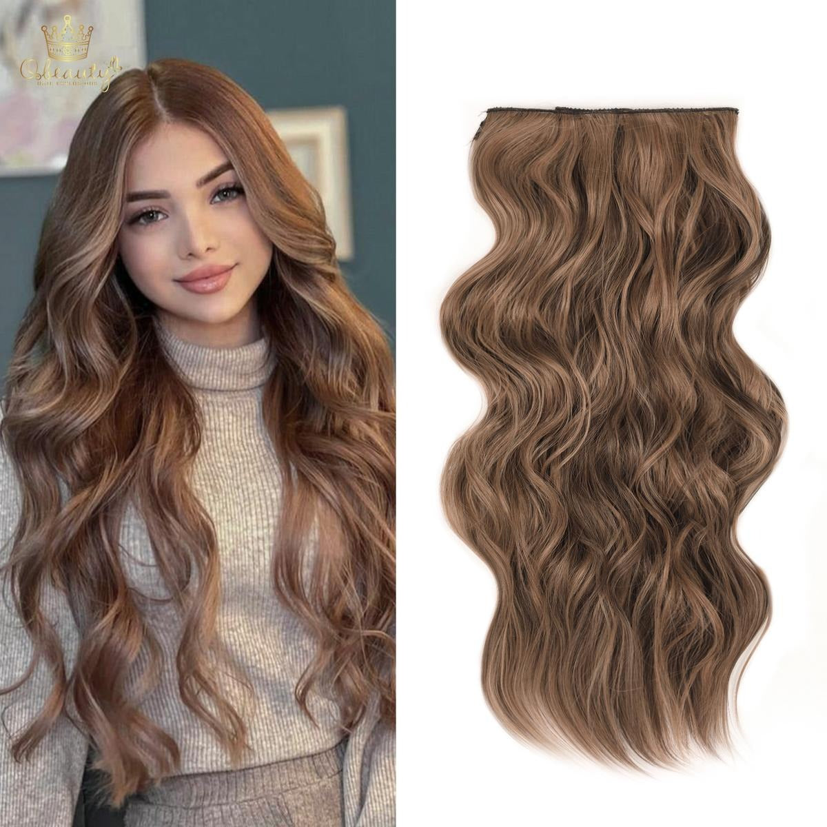 Invisible Clip- in Synthetic Hair Extensions Thick Natural Hairpieces Double Weft 4/3/2 Secure Clips Long Wavy Secret Hairpiece for Women