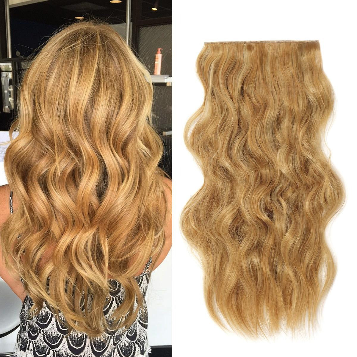 Invisible Clip- in Synthetic Hair Extensions Thick Natural Hairpieces Double Weft 4/3/2 Secure Clips Long Wavy Secret Hairpiece for Women