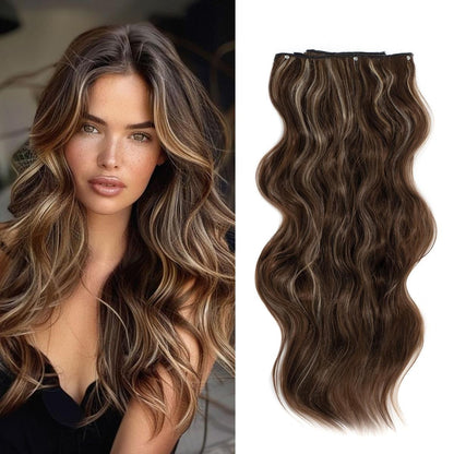 Invisible Clip- in Synthetic Hair Extensions Thick Natural Hairpieces Double Weft 4/3/2 Secure Clips Long Wavy Secret Hairpiece for Women