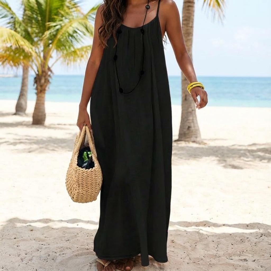 Women's Solid Color Cami Lounge Dress, Elegant Sleeveless Long Dress for Summer, Ladies Sleepwear for Indoor Wear