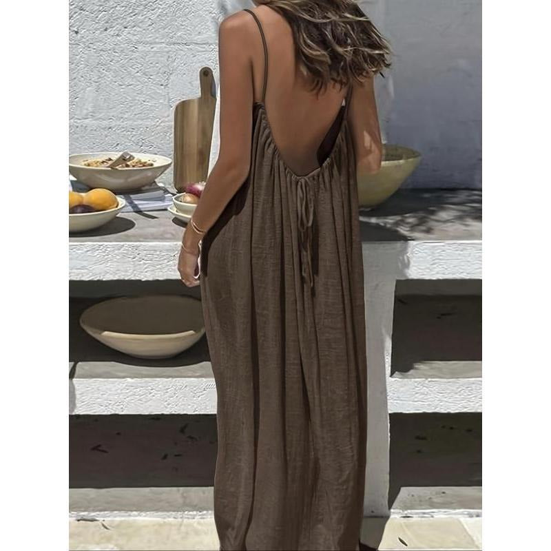 Women's Solid Color Cami Lounge Dress, Elegant Sleeveless Long Dress for Summer, Ladies Sleepwear for Indoor Wear