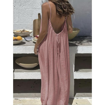 Women's Solid Color Cami Lounge Dress, Elegant Sleeveless Long Dress for Summer, Ladies Sleepwear for Indoor Wear