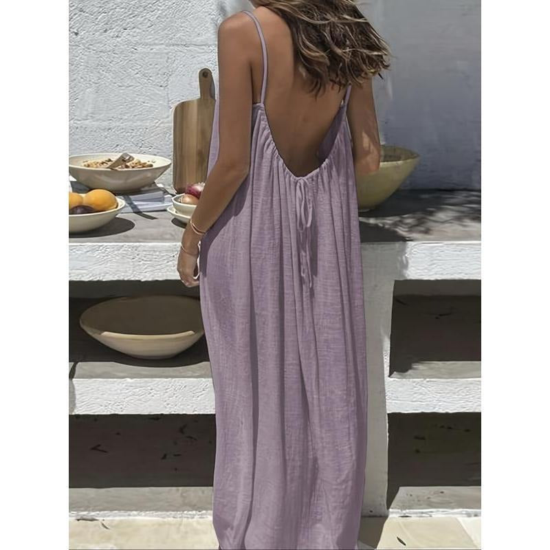 Women's Solid Color Cami Lounge Dress, Elegant Sleeveless Long Dress for Summer, Ladies Sleepwear for Indoor Wear