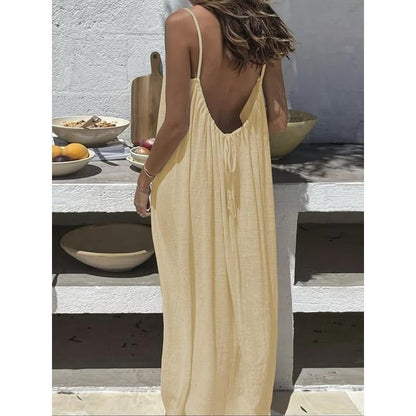 Women's Solid Color Cami Lounge Dress, Elegant Sleeveless Long Dress for Summer, Ladies Sleepwear for Indoor Wear