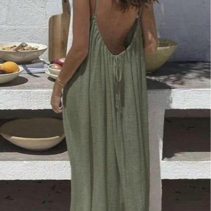 Women's Solid Color Cami Lounge Dress, Elegant Sleeveless Long Dress for Summer, Ladies Sleepwear for Indoor Wear