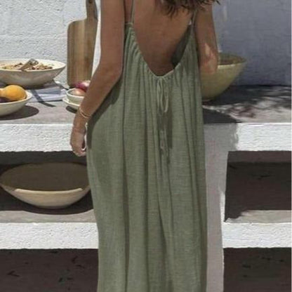 Women's Solid Color Cami Lounge Dress, Elegant Sleeveless Long Dress for Summer, Ladies Sleepwear for Indoor Wear