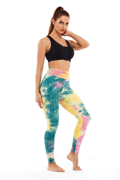 Yoga Clothing Sports Fitness Jacquard High-Waisted Peach-Shaped Butt-Lifting Leggings Tie-Dye Bubble Yoga Pants Slim-Fit
