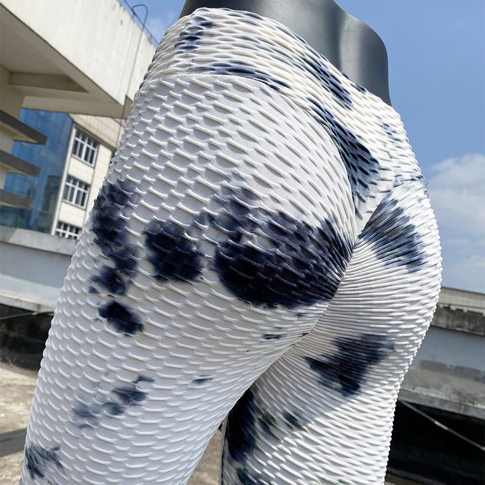 Yoga Clothing Sports Fitness Jacquard High-Waisted Peach-Shaped Butt-Lifting Leggings Tie-Dye Bubble Yoga Pants Slim-Fit