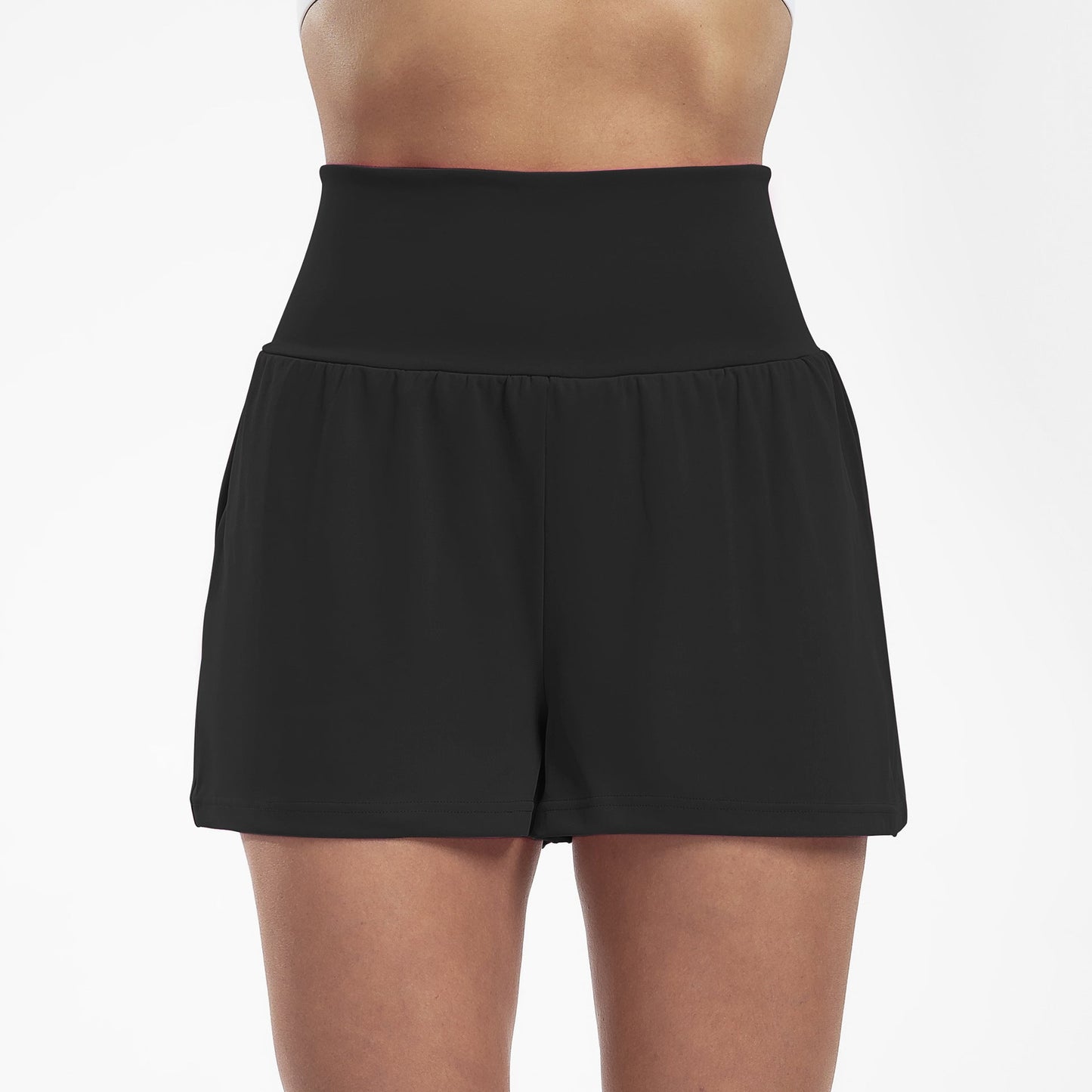 High-waisted yoga shorts with hidden pockets, breathable and quick-drying training pants for outdoor fitness