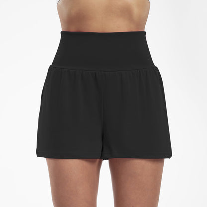 High-waisted yoga shorts with hidden pockets, breathable and quick-drying training pants for outdoor fitness