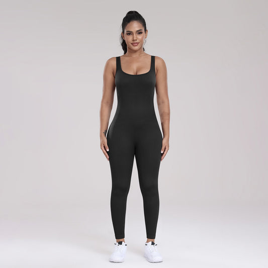 Seamless Yoga Ribbed One-Piece Fitness Outdoor Sports Long Pants with Backless One-Piece Top for Women