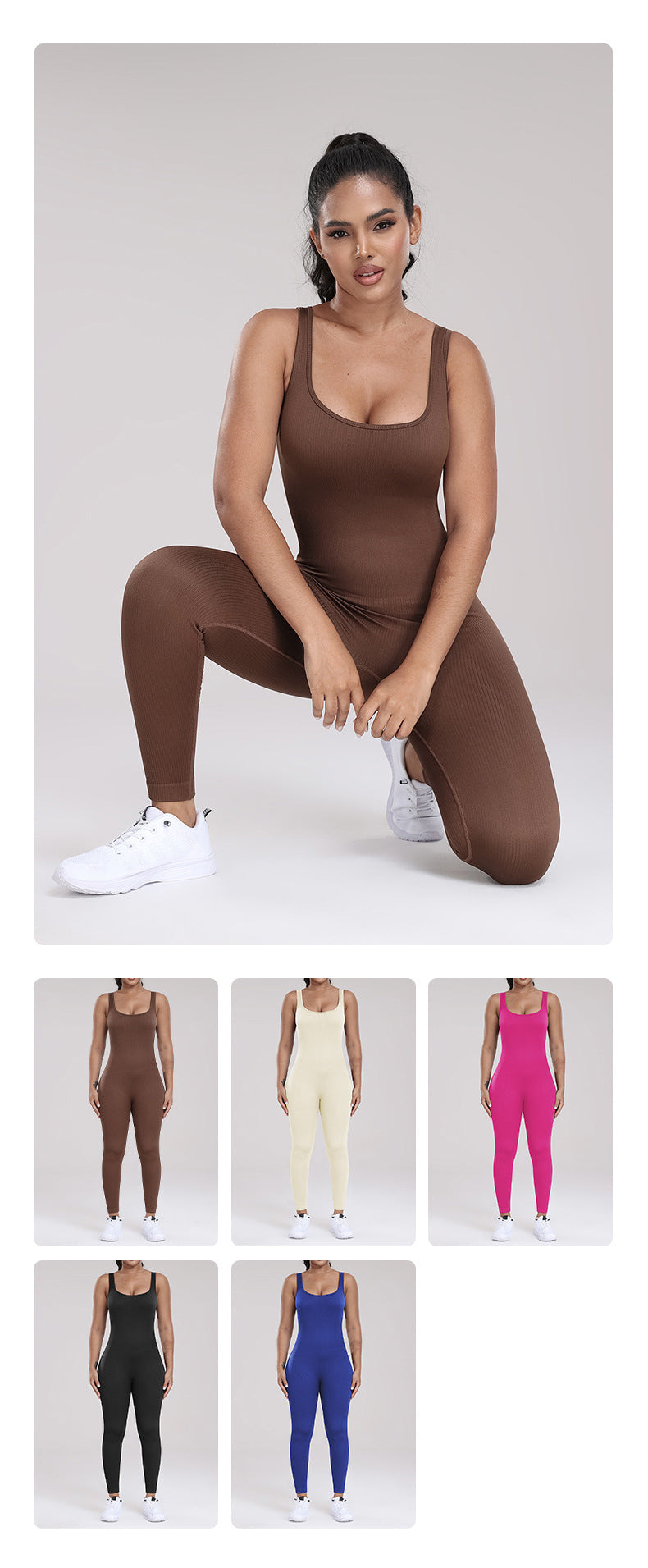 Seamless Yoga Ribbed One-Piece Fitness Outdoor Sports Long Pants with Backless One-Piece Top for Women