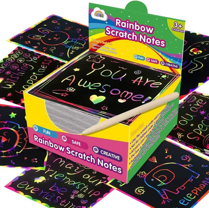 Rainbow Paper（8.5cm*8.5cm） Colorful ReflectivePaper Mini Notes Artistic Drawing Set with Black Coating Reveals Colorful Pattern