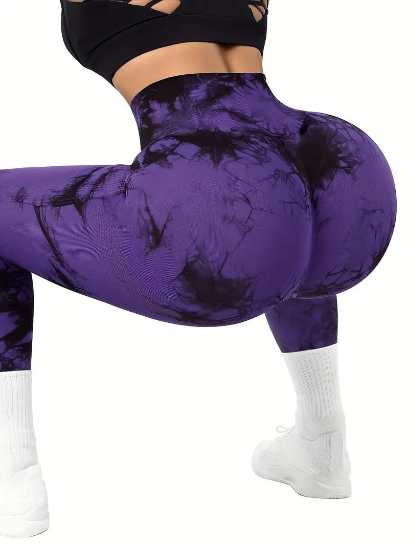 High-waisted yoga pants with a butt-lifting design, seamless fitness wear, tie-dye leggings for women