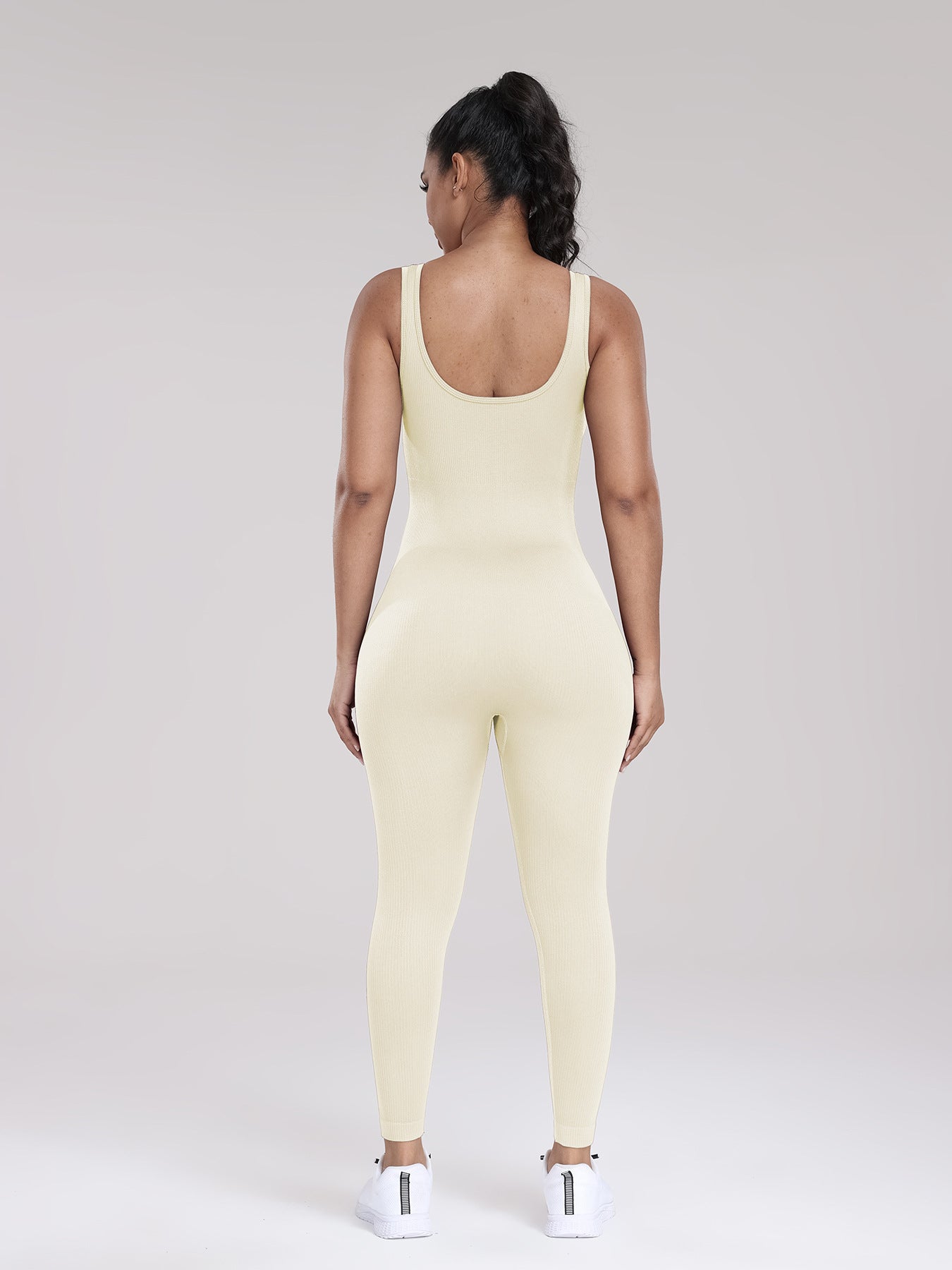 Seamless Yoga Ribbed One-Piece Fitness Outdoor Sports Long Pants with Backless One-Piece Top for Women