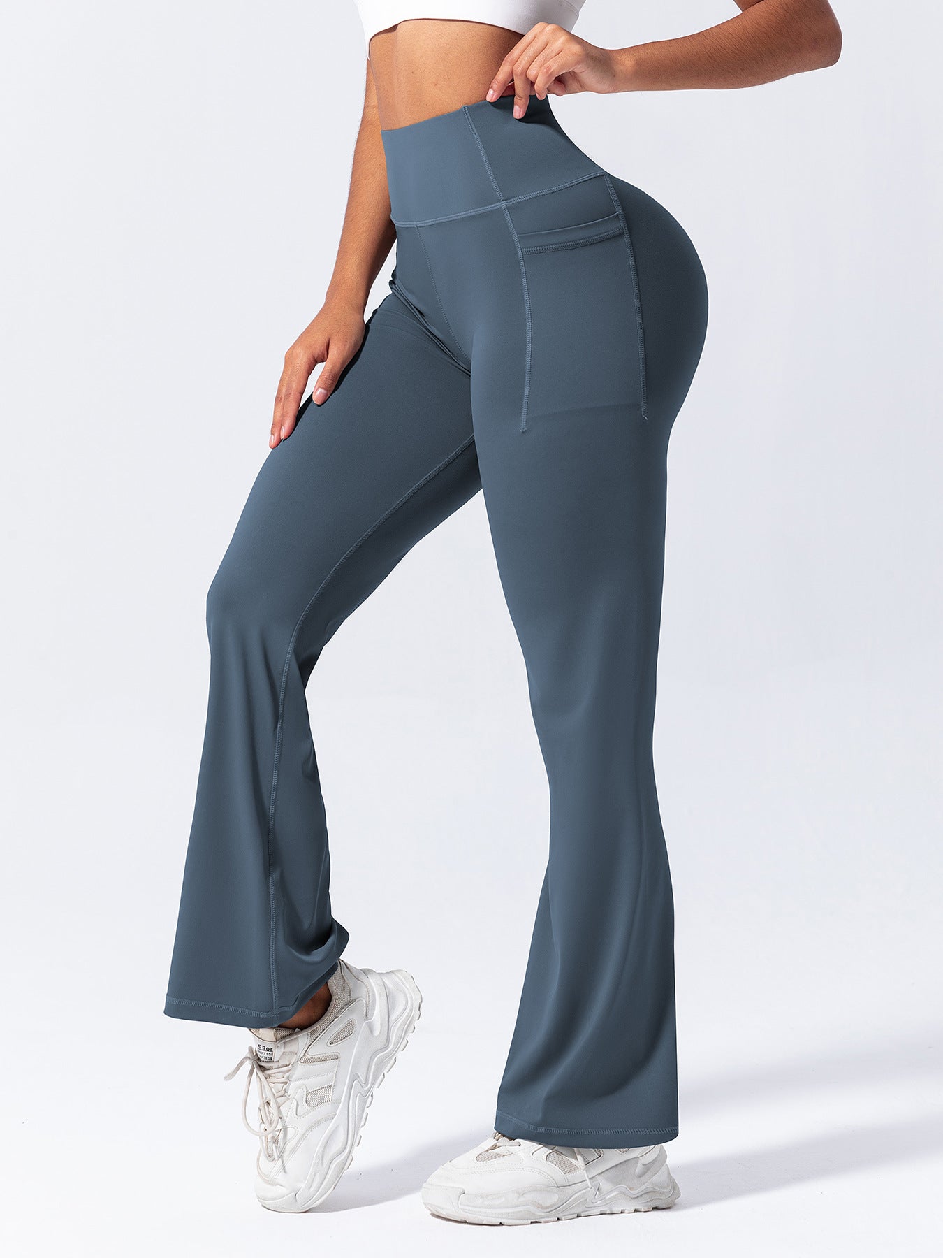 Yoga Long Pants with Side Pockets, Flared Legs, Outdoor Casual High-Waisted Fitness Pants