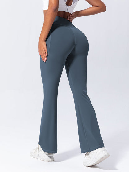 Yoga Long Pants with Side Pockets, Flared Legs, Outdoor Casual High-Waisted Fitness Pants