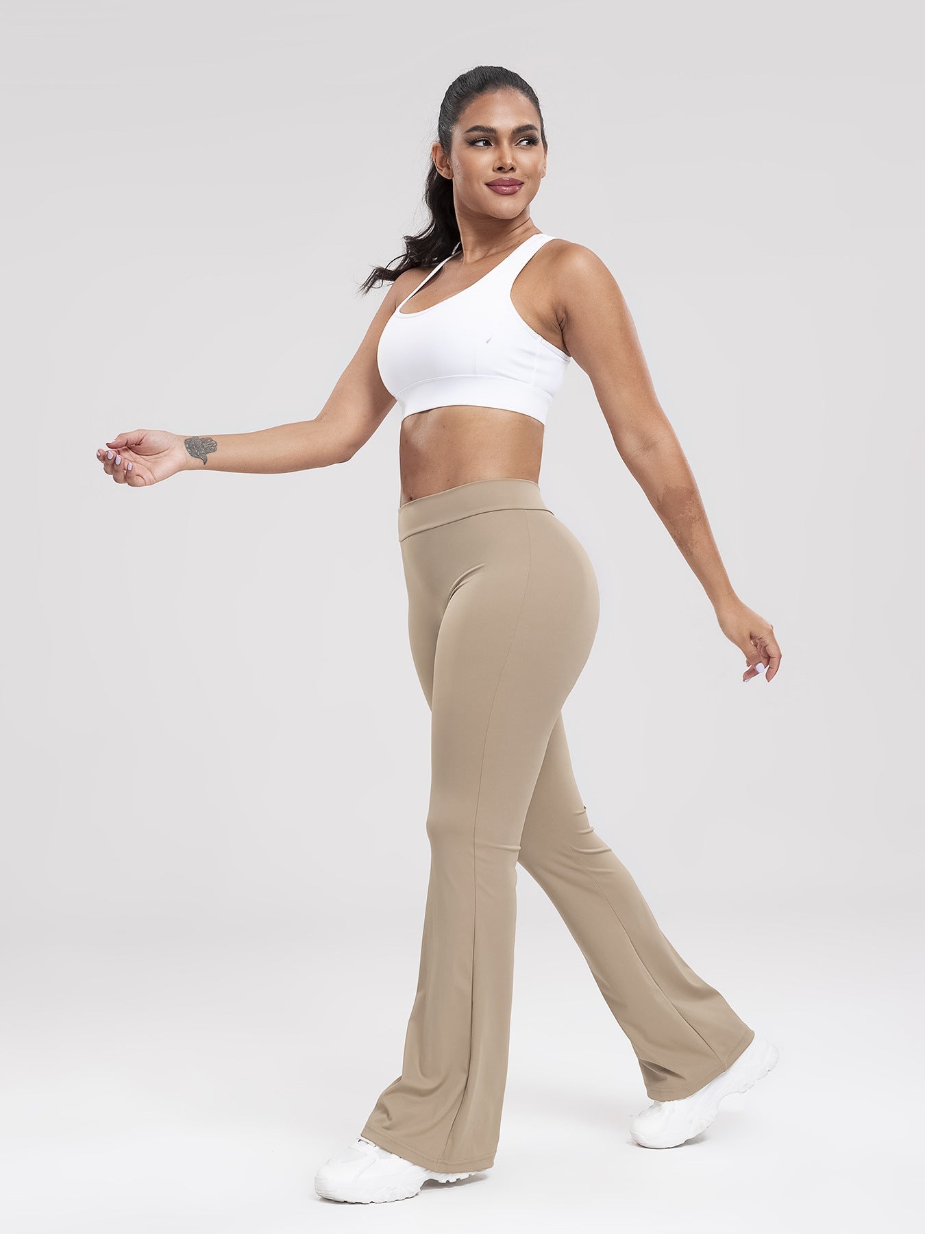Women Yoga Pants High Waist Ruched Fitness Trousers Solid Color Hip Lifting Wide-leg Fitness Sport Pants Streetwear