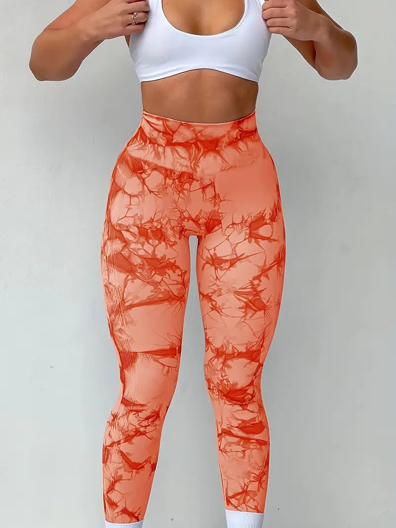 High-waisted yoga pants with a butt-lifting design, seamless fitness wear, tie-dye leggings for women
