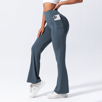 Yoga Long Pants with Side Pockets, Flared Legs, Outdoor Casual High-Waisted Fitness Pants