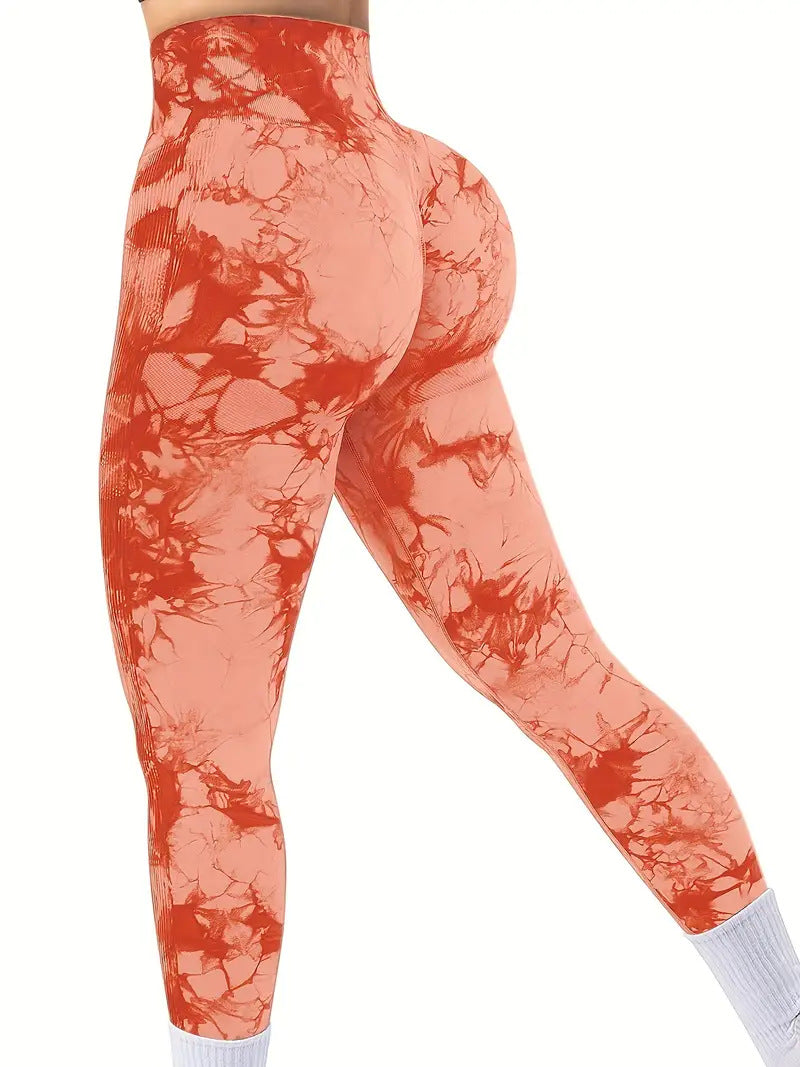 High-waisted yoga pants with a butt-lifting design, seamless fitness wear, tie-dye leggings for women