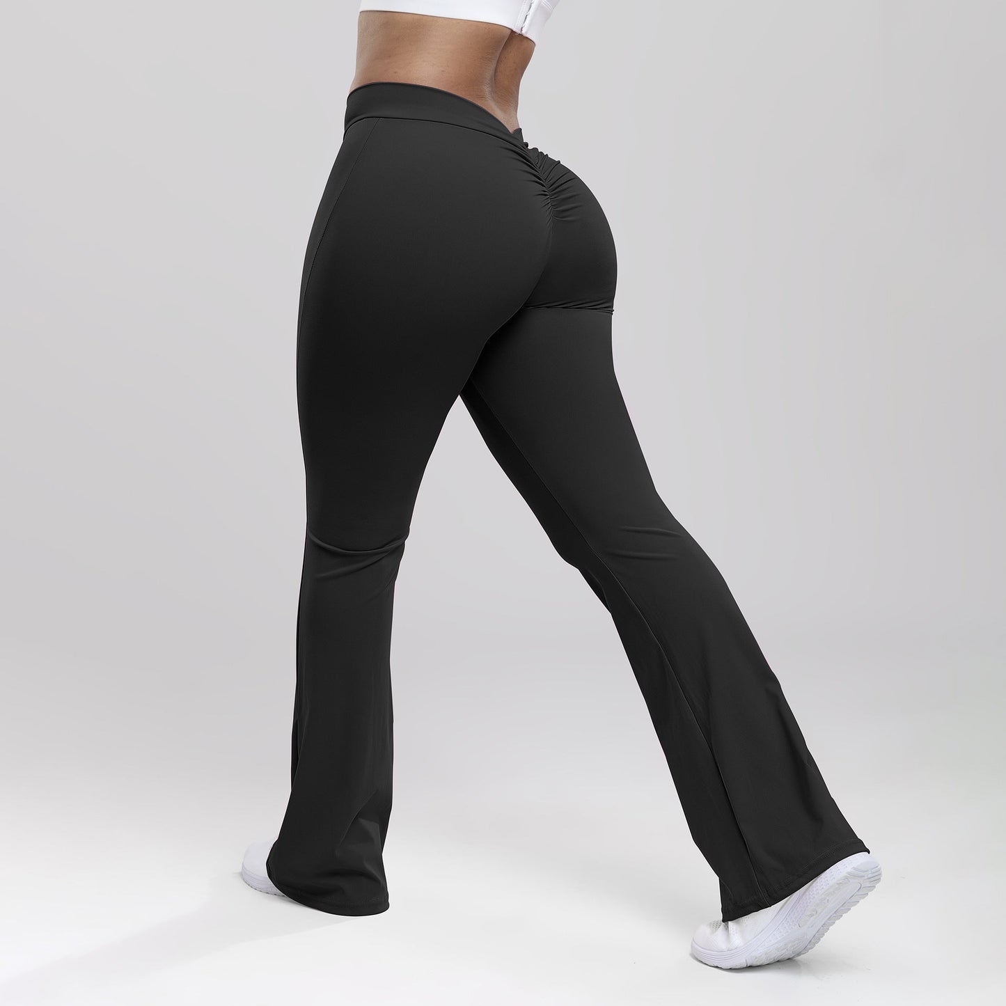Women Yoga Pants High Waist Ruched Fitness Trousers Solid Color Hip Lifting Wide-leg Fitness Sport Pants Streetwear