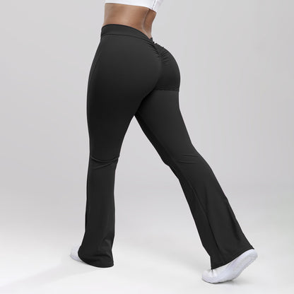 Women Yoga Pants High Waist Ruched Fitness Trousers Solid Color Hip Lifting Wide-leg Fitness Sport Pants Streetwear