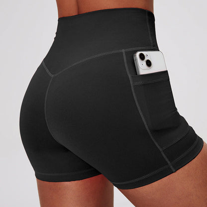 Fitness Shorts with Pockets, Sports Yoga Pants for Women, Bare-Skin Peach Butt Workwear Tight Shorts, Sports Cycling 3/4 Shorts