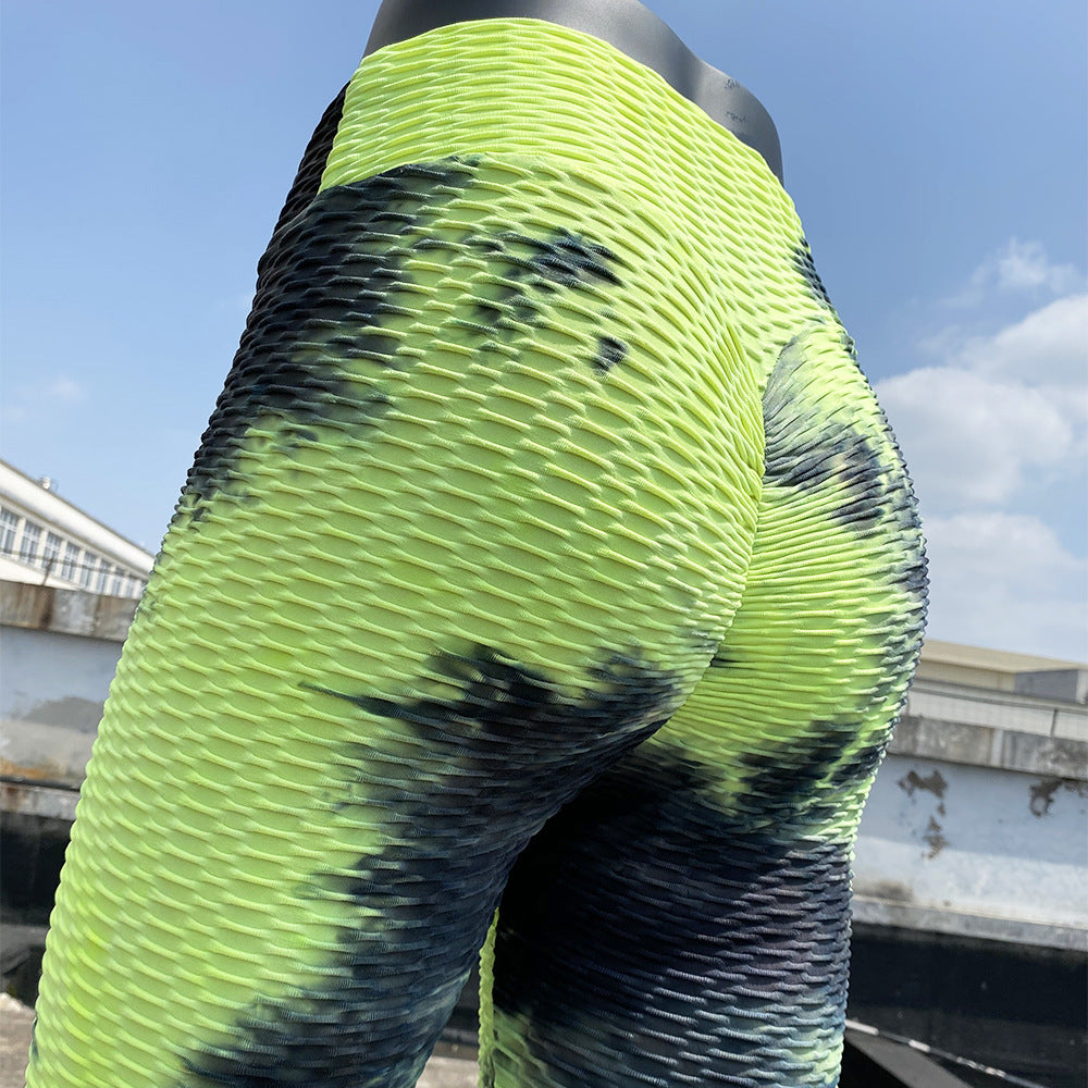 Yoga Clothing Sports Fitness Jacquard High-Waisted Peach-Shaped Butt-Lifting Leggings Tie-Dye Bubble Yoga Pants Slim-Fit