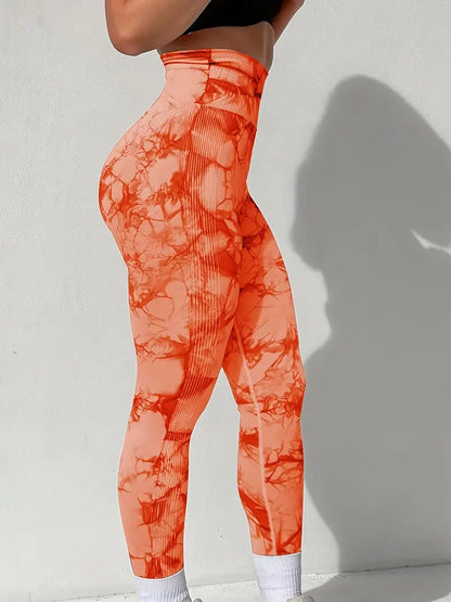 High-waisted yoga pants with a butt-lifting design, seamless fitness wear, tie-dye leggings for women