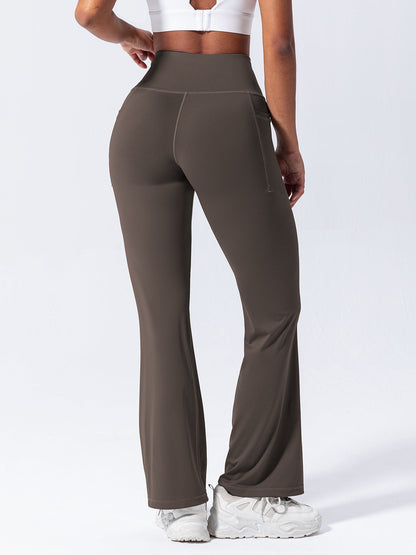Yoga Long Pants with Side Pockets, Flared Legs, Outdoor Casual High-Waisted Fitness Pants
