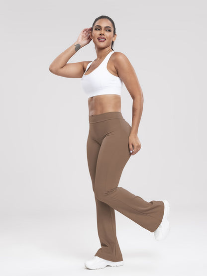 Women Yoga Pants High Waist Ruched Fitness Trousers Solid Color Hip Lifting Wide-leg Fitness Sport Pants Streetwear